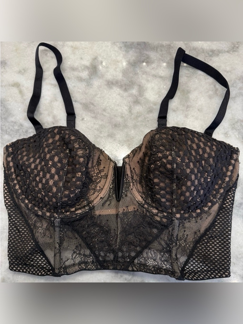 Victoria’s Secret Strapless Lace Bustier 36DD Black Demi Corset Sexy Lingerie